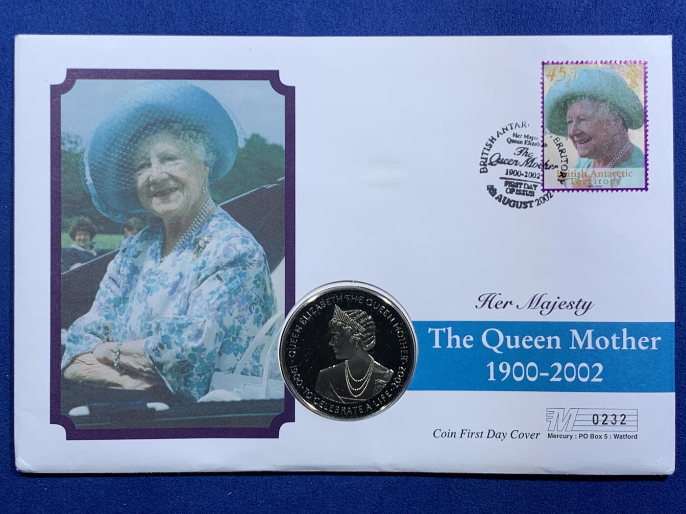 《竞宝斋》第468场 周日，周一 2场连拍 （全场包邮）欢迎送拍 加纳2002年纪念女王母亲100西卡纪念币，邮币首日封编号0232