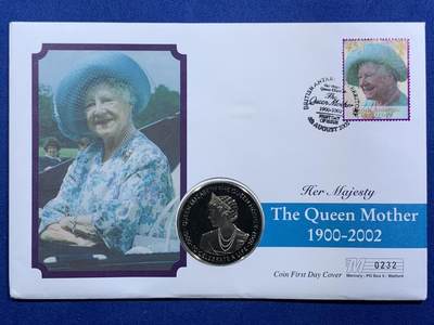 《竞宝斋》第468场 周日，周一 2场连拍 （全场包邮）欢迎送拍 - 加纳2002年纪念女王母亲100西卡纪念币，邮币首日封编号0232