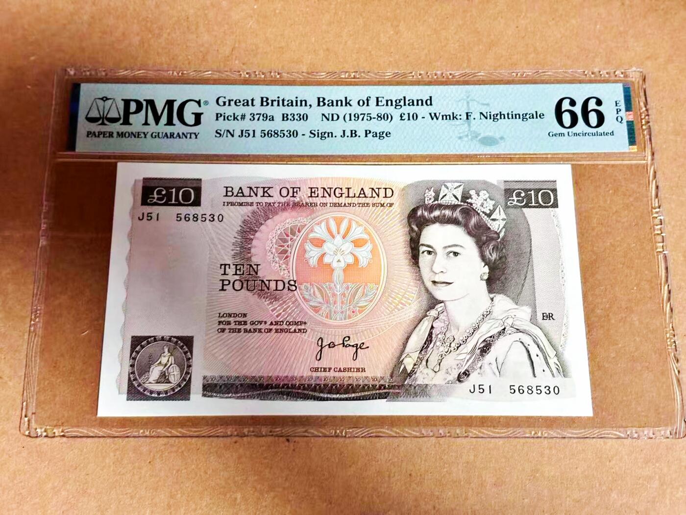 【Blue Auction】世界纸币精拍第792期——18级TOP拍卖/信誉/品质/专业/高效💫 【p379a】英国 1975-80年10镑 PMG66EPQ 