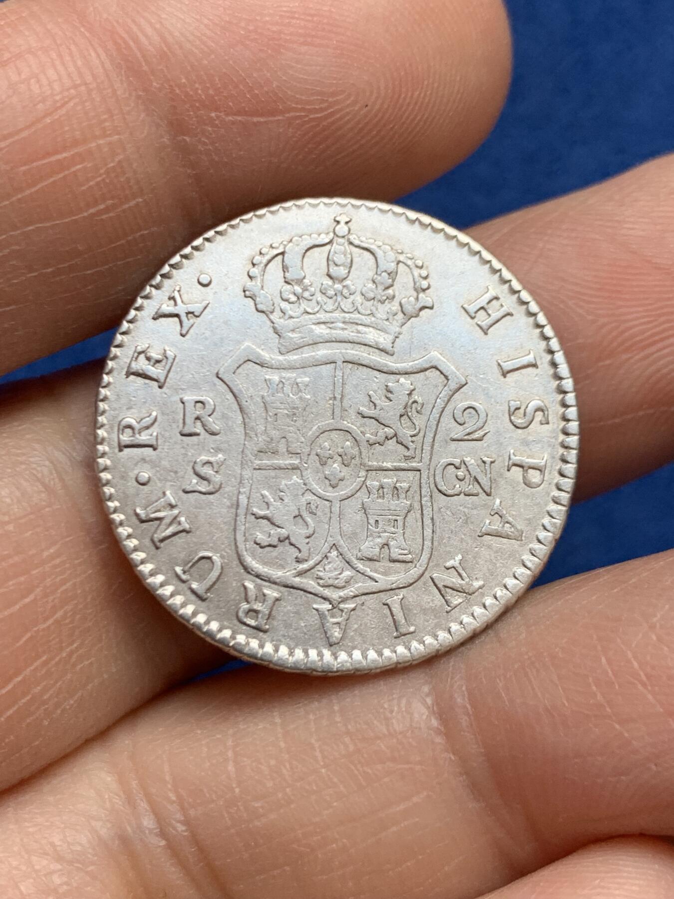 《竞宝斋》第468场 周日，周一 2场连拍 （全场包邮）欢迎送拍 西班牙本洋 1801年 卡洛斯四世 2R 银币 ，稀少西班牙本土银币，塞维利亚厂！双面打制深峻 人像王冠盾徽细节到位