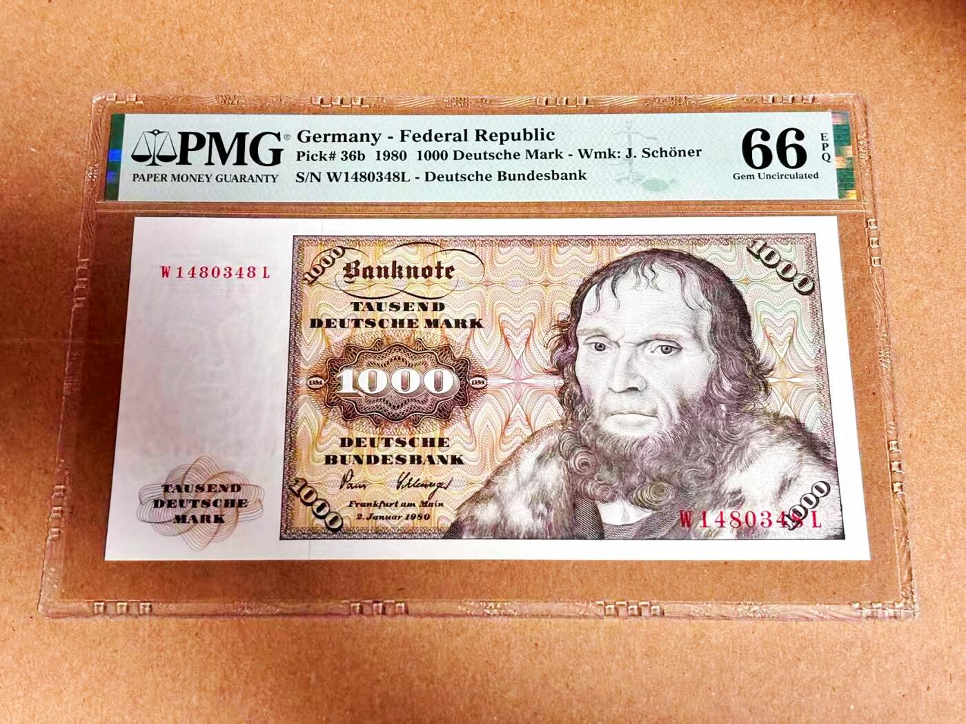 【Blue Auction】世界纸币精拍第792期——18级TOP拍卖/信誉/品质/专业/高效💫  德国 1980年1000马克 经典舍那 雕刻精美 PMG66EPQ