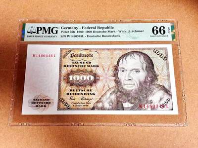 【Blue Auction】世界纸币精拍第792期——18级TOP拍卖/信誉/品质/专业/高效💫 -  德国 1980年1000马克 经典舍那 雕刻精美 PMG66EPQ