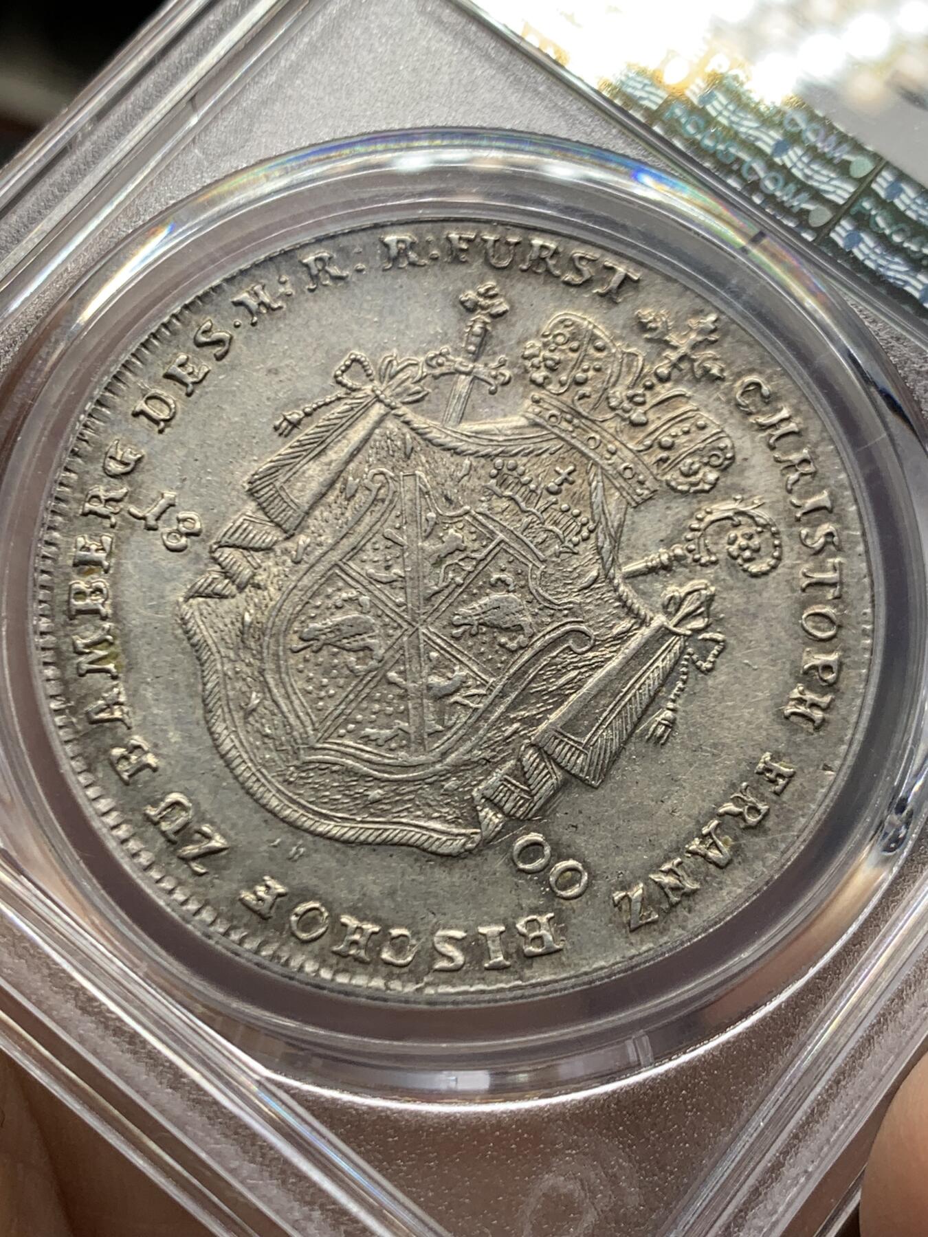 《竞宝斋》第468场 周日，周一 2场连拍 （全场包邮）欢迎送拍 PCGS AU58 班贝格主教区 1800年 景观泰勒 大银币 更高分只有3枚 24年裸币1.6W成交 非常稀见品种