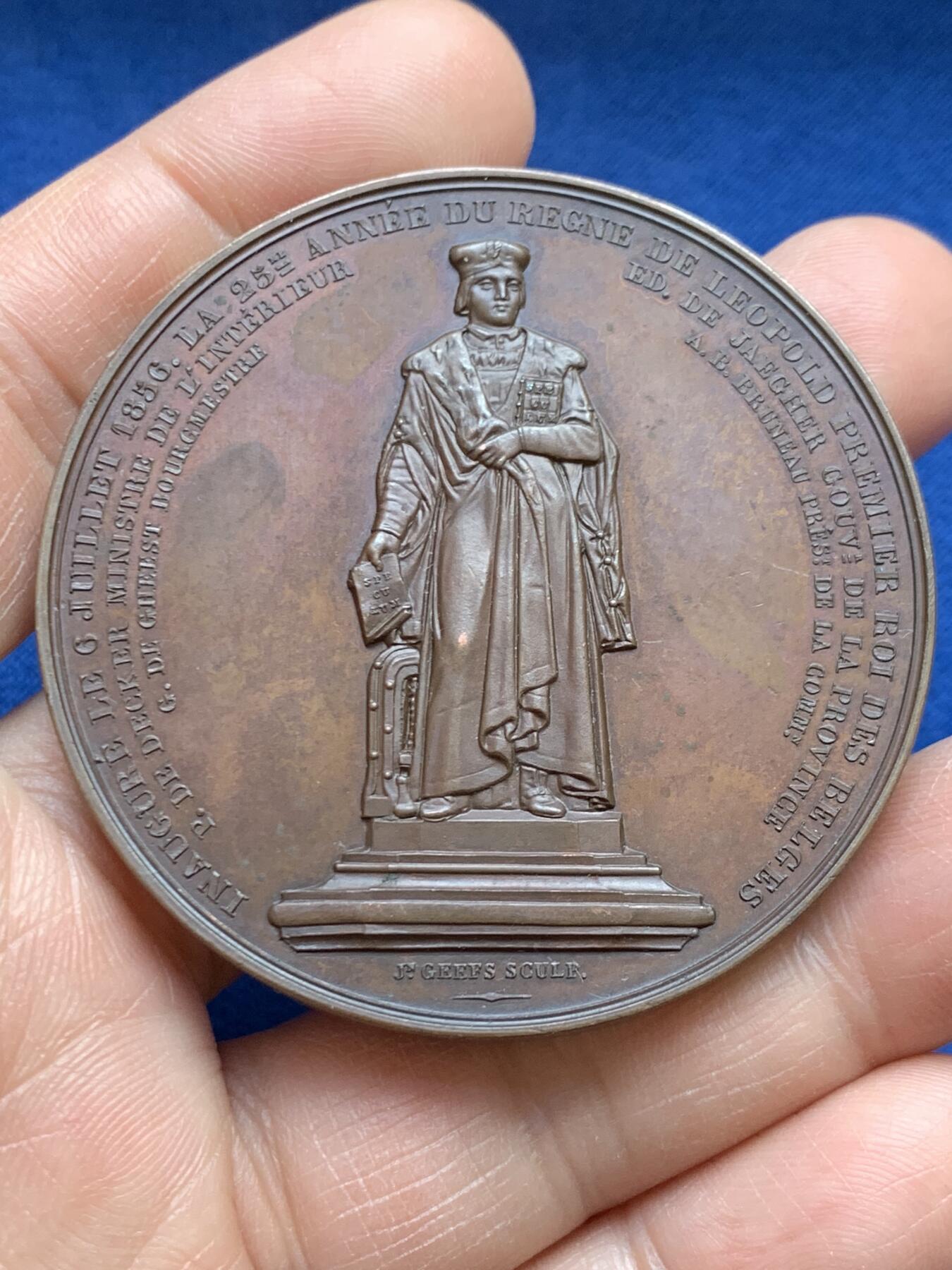 《竞宝斋》第468场 周日，周一 2场连拍 （全场包邮）欢迎送拍 比利时洼地国家印刷之父-蒂艾里.马滕斯纪念铜章 54mm 56.35g