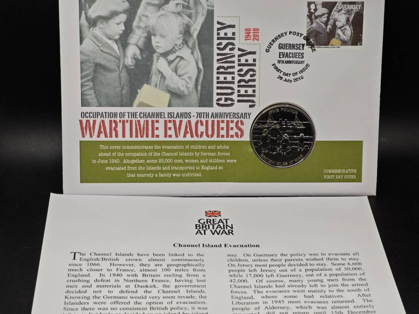  【淘币小摊】限时拍第八百七十八拍   克朗币邮币封场    每周一统一发货 泽西岛2010年战争中的英伦三岛5镑纪念币邮币封