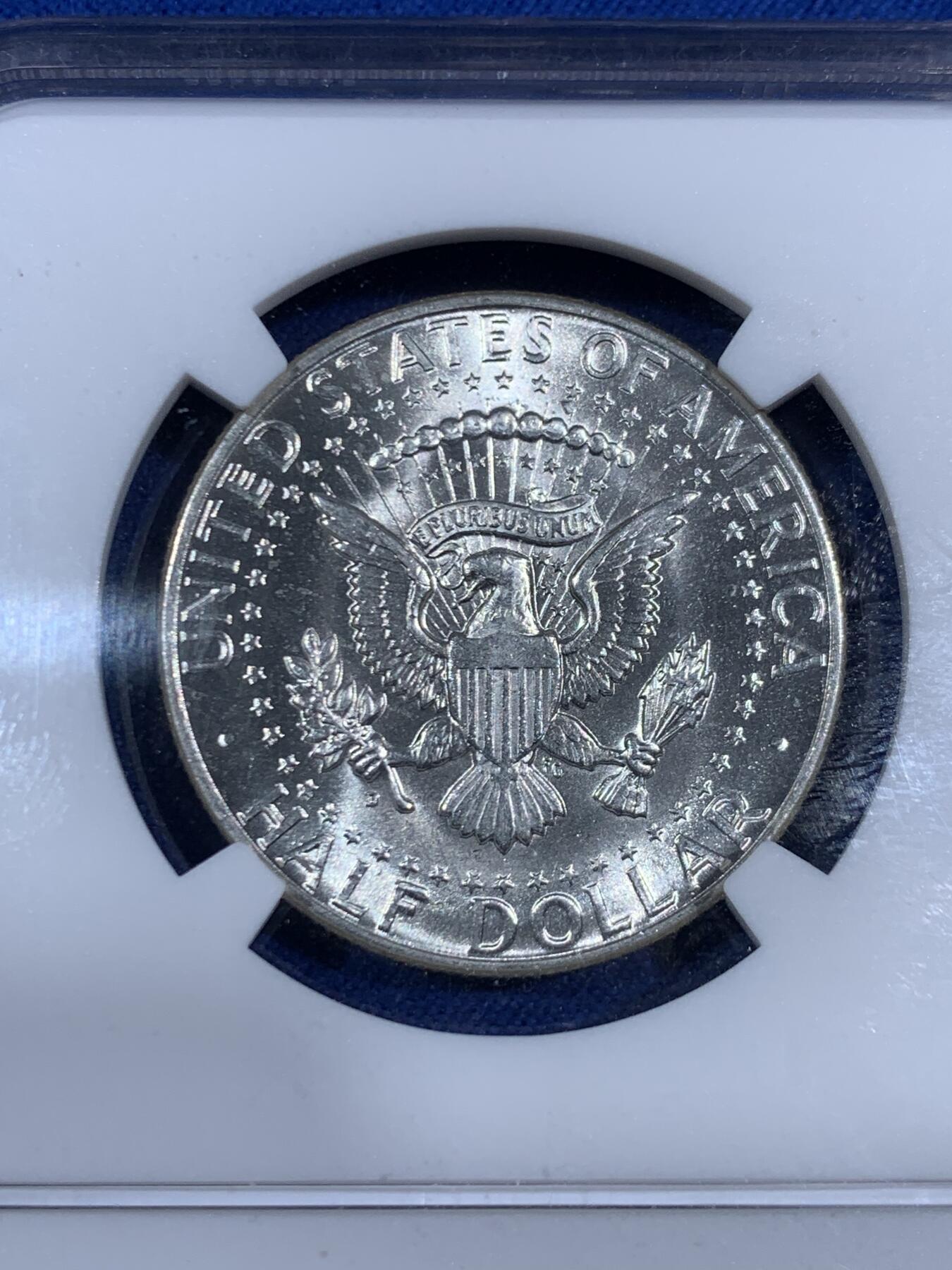 《竞宝斋》第468场 周日，周一 2场连拍 （全场包邮）欢迎送拍 NGC MS64 美国1964年肯尼迪50美分，转光强烈，状态极佳