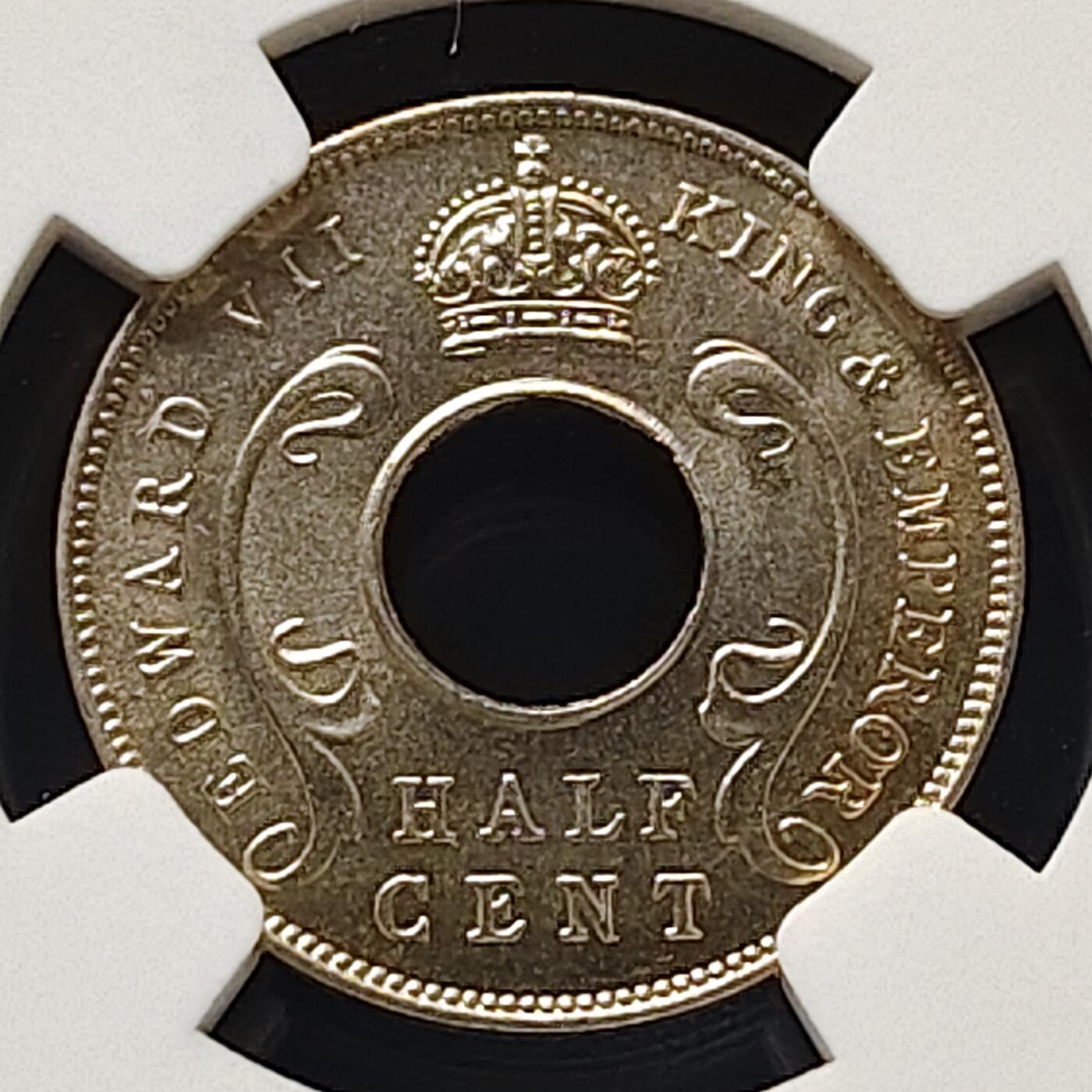 【全场包邮】纯粹捡漏拍511场 【收藏级】英属东非和乌干达保护地1909年爱德华七世1/2分-NGC MS65