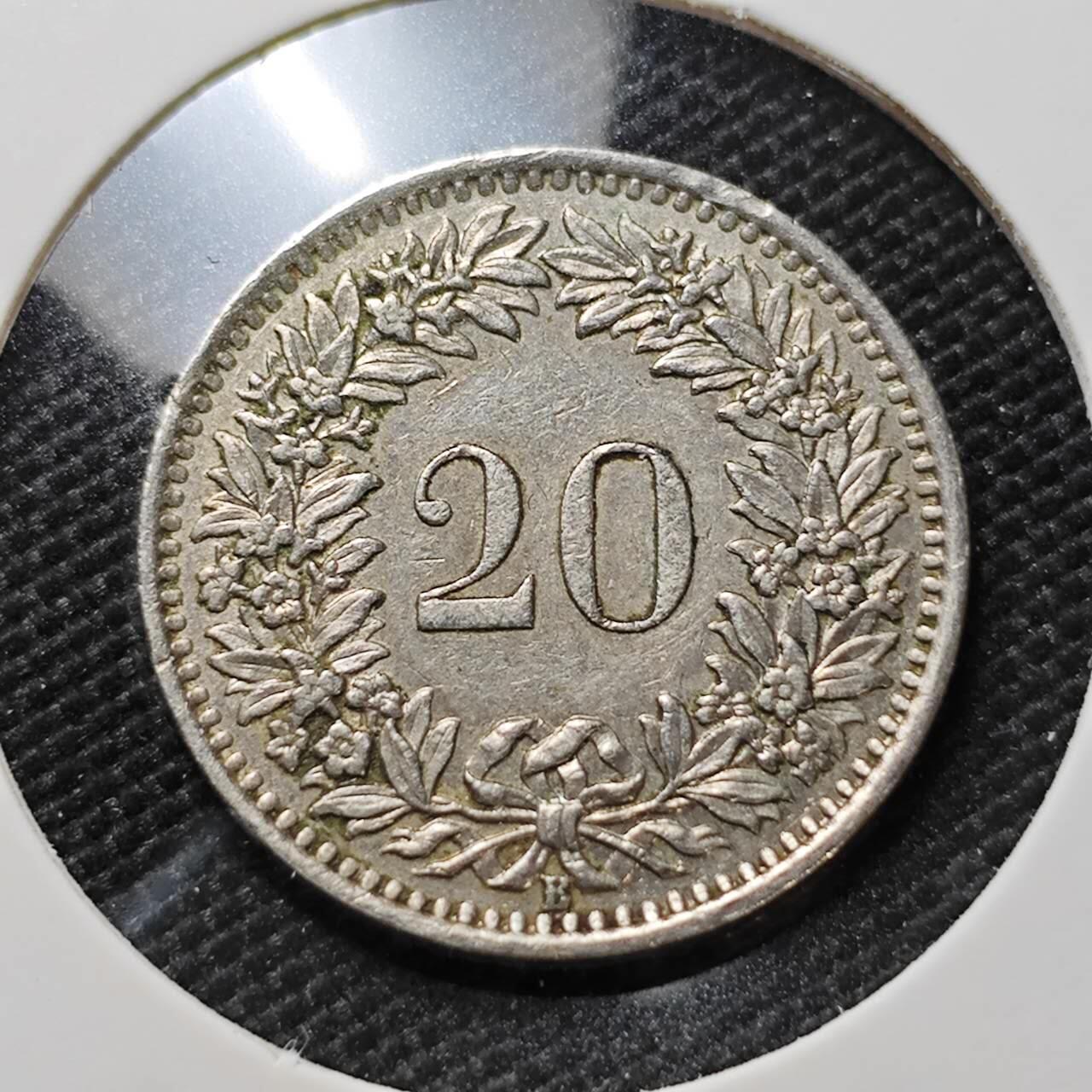 KK钱币收藏小铺   第404期 2月预留时间 周末发货  1955瑞士20分