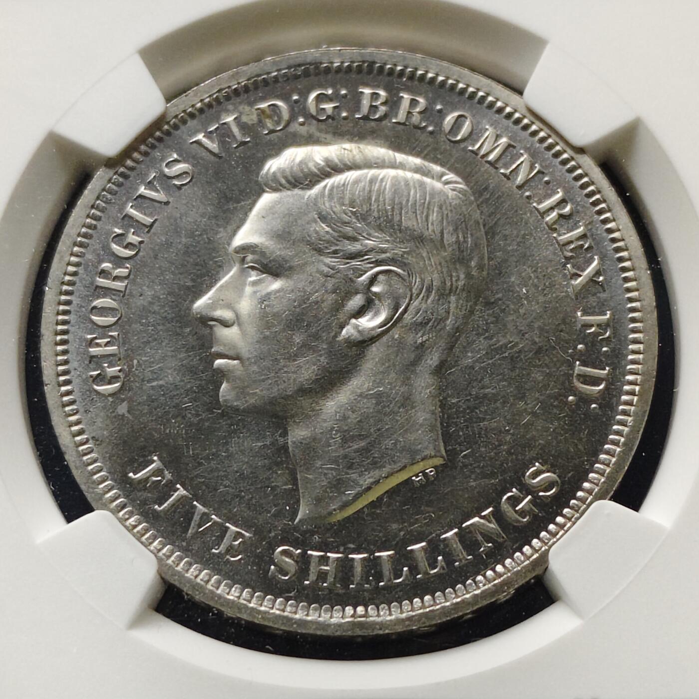 【全场包邮】纯粹捡漏拍511场 英国1951年乔治六世5先令最后的马剑克朗型纪念币-NGC PL62
