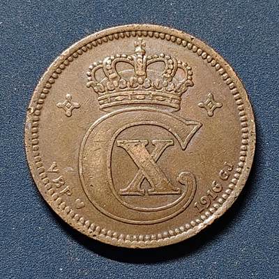 【全场包邮】纯粹捡漏拍510场 - 丹麦1916年克里斯蒂安十世5欧尔铜币