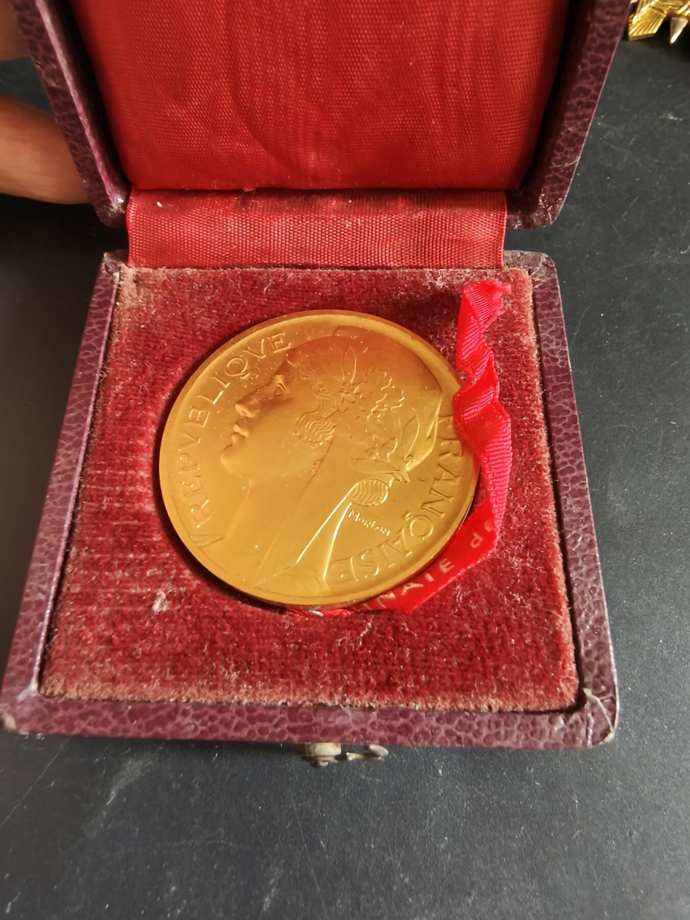 老王徽章第186期 法国维穆捷市镀金大铜章    原盒    大师莫隆作品    直径41mm    重量33g