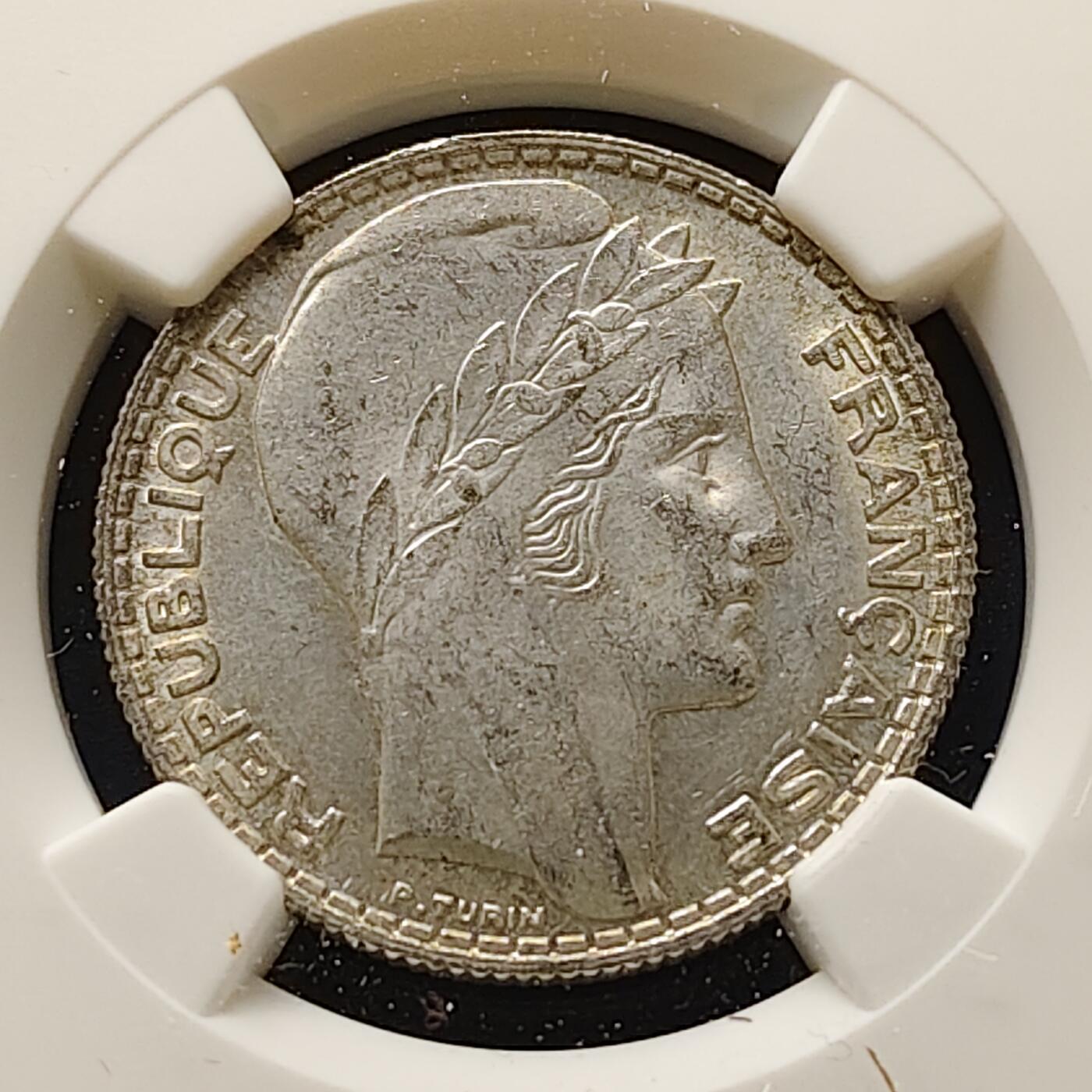 【全场包邮】纯粹捡漏拍511场 法国1933年10法郎银币【28毫米10克68%】-NGC MS63