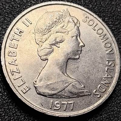 泉币菌-第206场-拍品多 请提前出价 原光美品 英属所罗门群岛 1977年20分镍币 马莱塔吊坠圆形  28.5MM