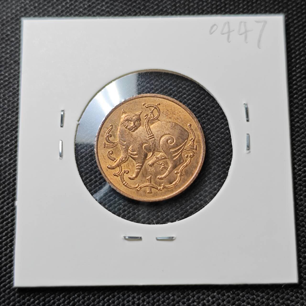 KK钱币收藏小铺   第404期 2月预留时间 周末发货  1980马恩岛1便士 猫