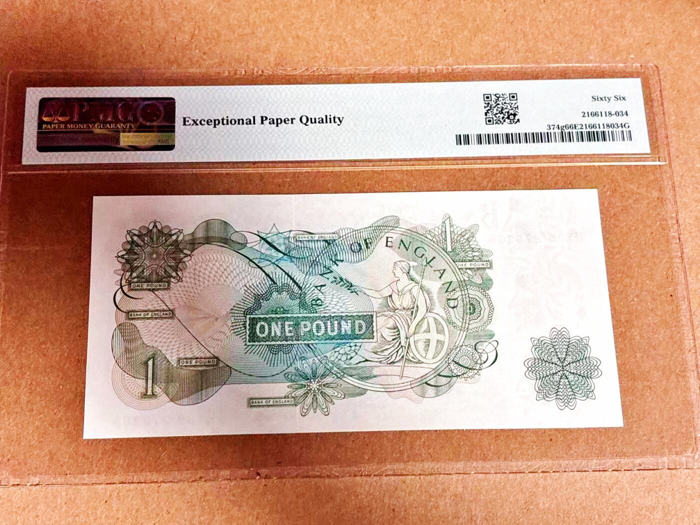 【Blue Auction】世界纸币精拍第792期——18级TOP拍卖/信誉/品质/专业/高效💫 【p374g】英国 1970-77年1镑 PMG66EPQ 