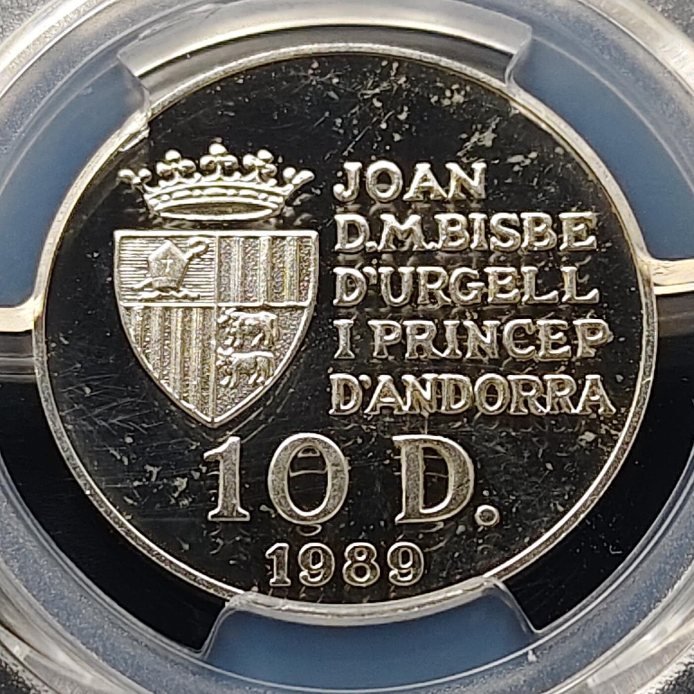 【全场包邮】纯粹捡漏拍511场 安道尔1989年10第纳尔阿尔贝维尔冬奥会精制纪念银币【32毫米12克92.5%】-PCGS PR65 DCAM