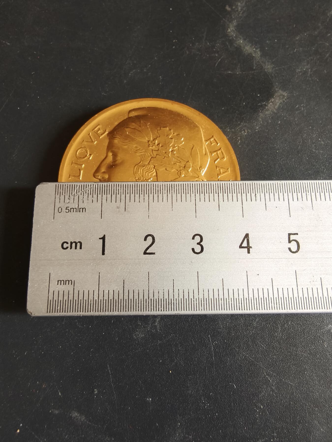 老王徽章第186期 法国维穆捷市镀金大铜章    原盒    大师莫隆作品    直径41mm    重量33g