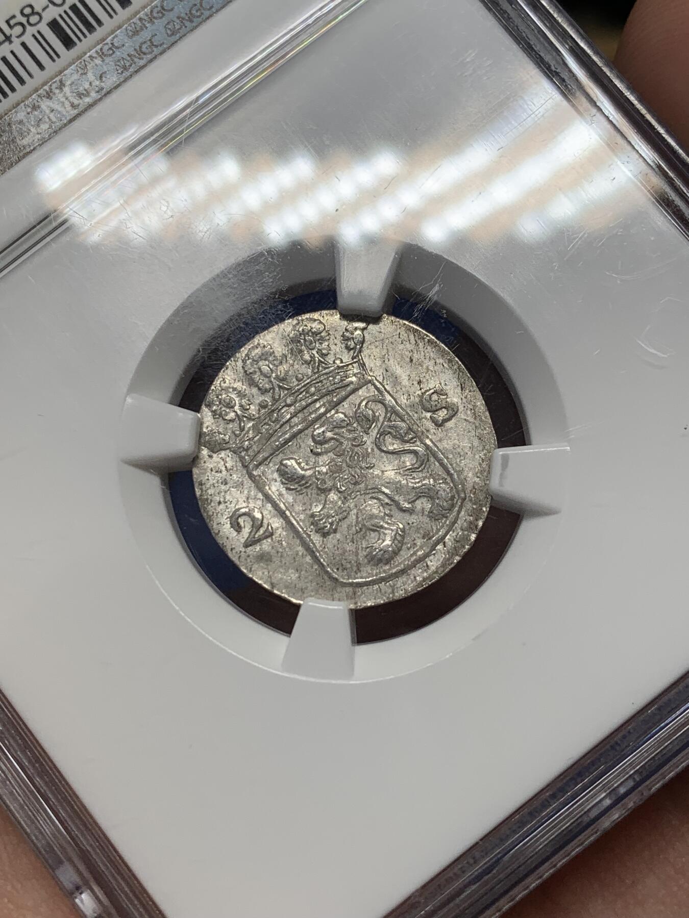 《竞宝斋》第468场 周日，周一 2场连拍 （全场包邮）欢迎送拍 NGC AU58 荷兰1780年2s银币 购自欧洲老藏家 打制深峻完整 老盒严评