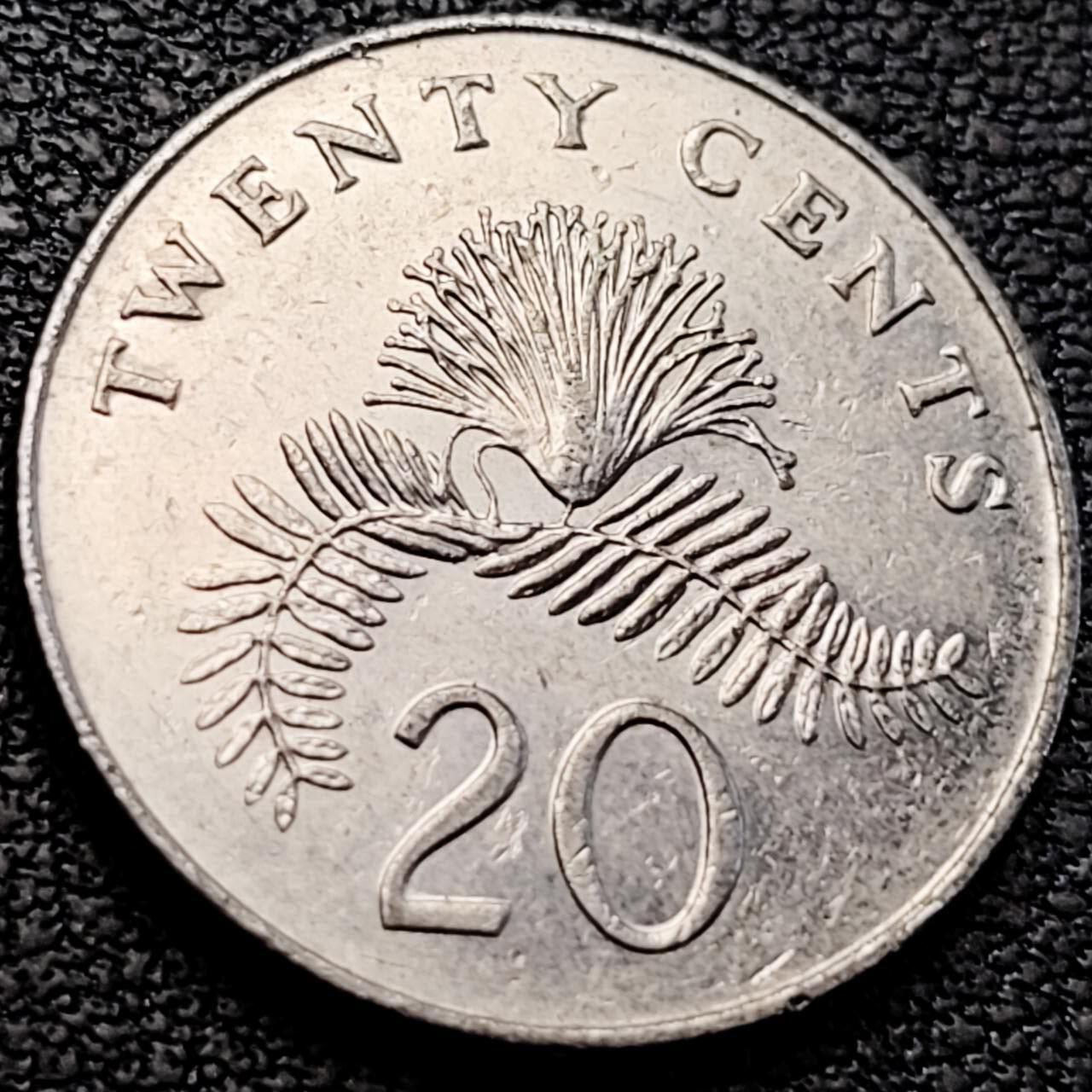 泉币菌-第205场-拍品多 请提前出价 1986 高币值 新加坡20分 绒球花 高盾徽版 直径21.36mm