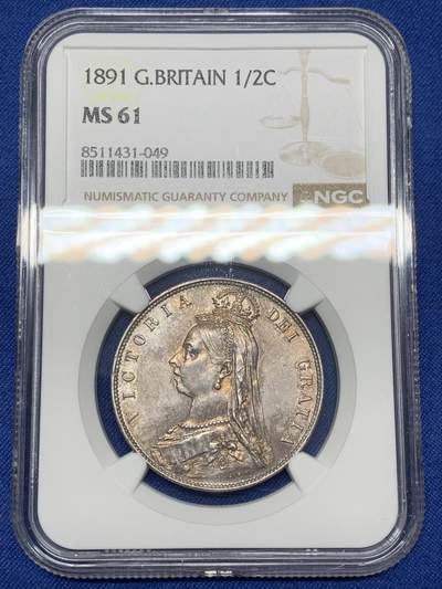 《竞宝斋》第468场 周日，周一 2场连拍 （全场包邮）欢迎送拍 - NGC MS61 英国1891年维多利亚高冠半克朗，难得少见年份，略带彩
