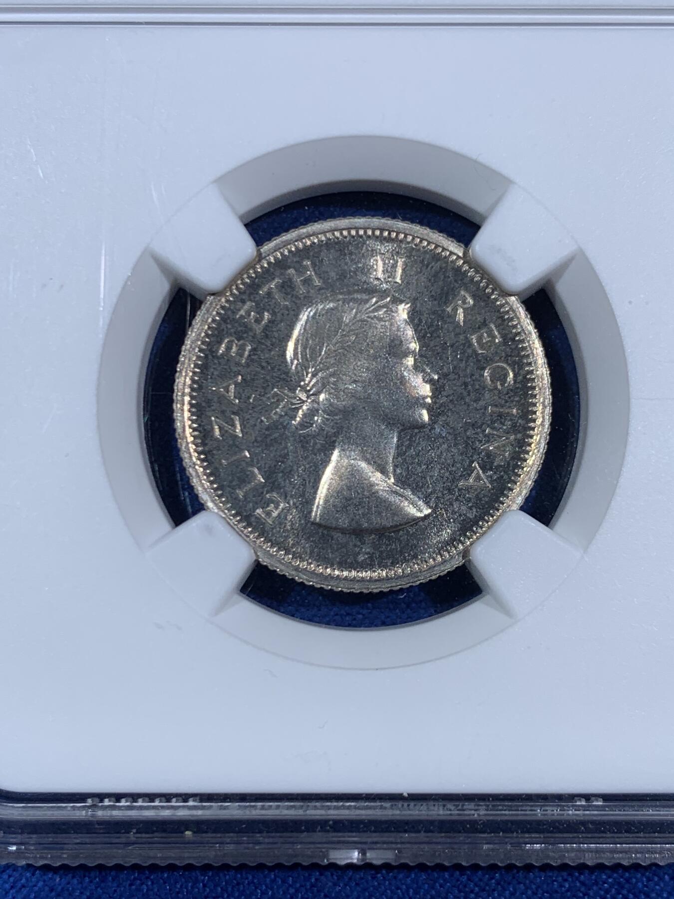 《竞宝斋》第468场 周日，周一 2场连拍 （全场包邮）欢迎送拍 NGC PF65 南非1955年1先令精制银币