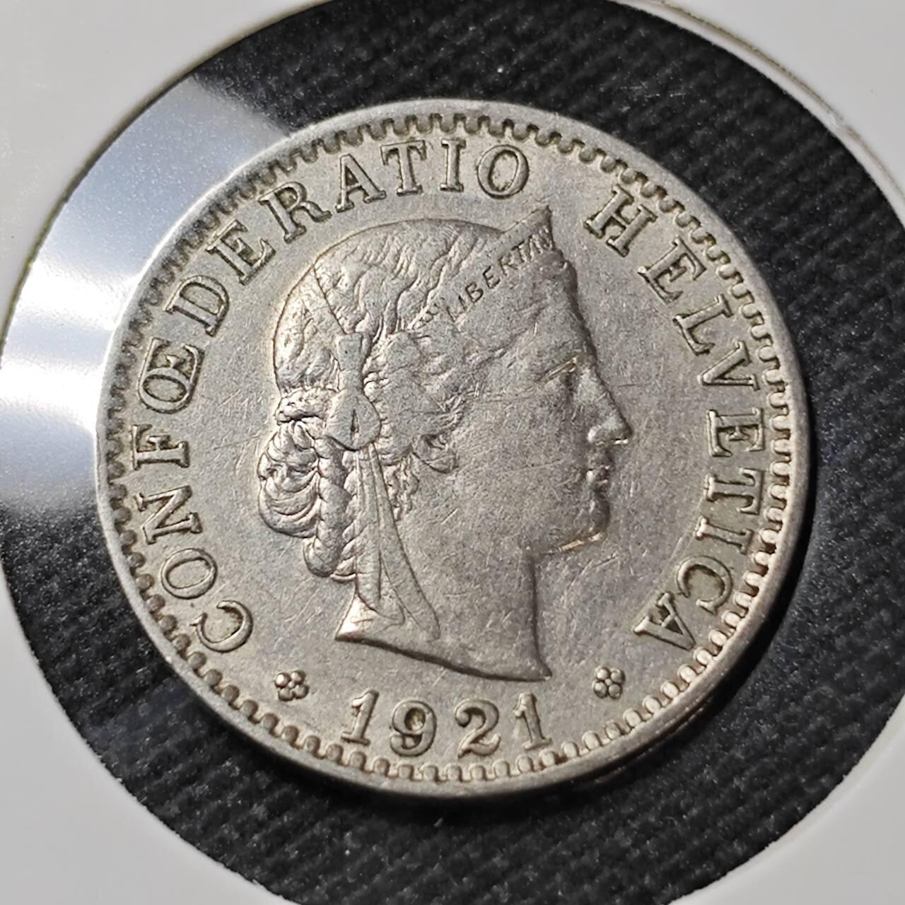 KK钱币收藏小铺   第404期 2月预留时间 周末发货  1921瑞士20分 早年份