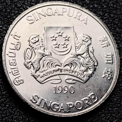 泉币菌-第205场-拍品多 请提前出价 - 1990 高币值 新加坡20分 绒球花 高盾徽版 直径21.36mm