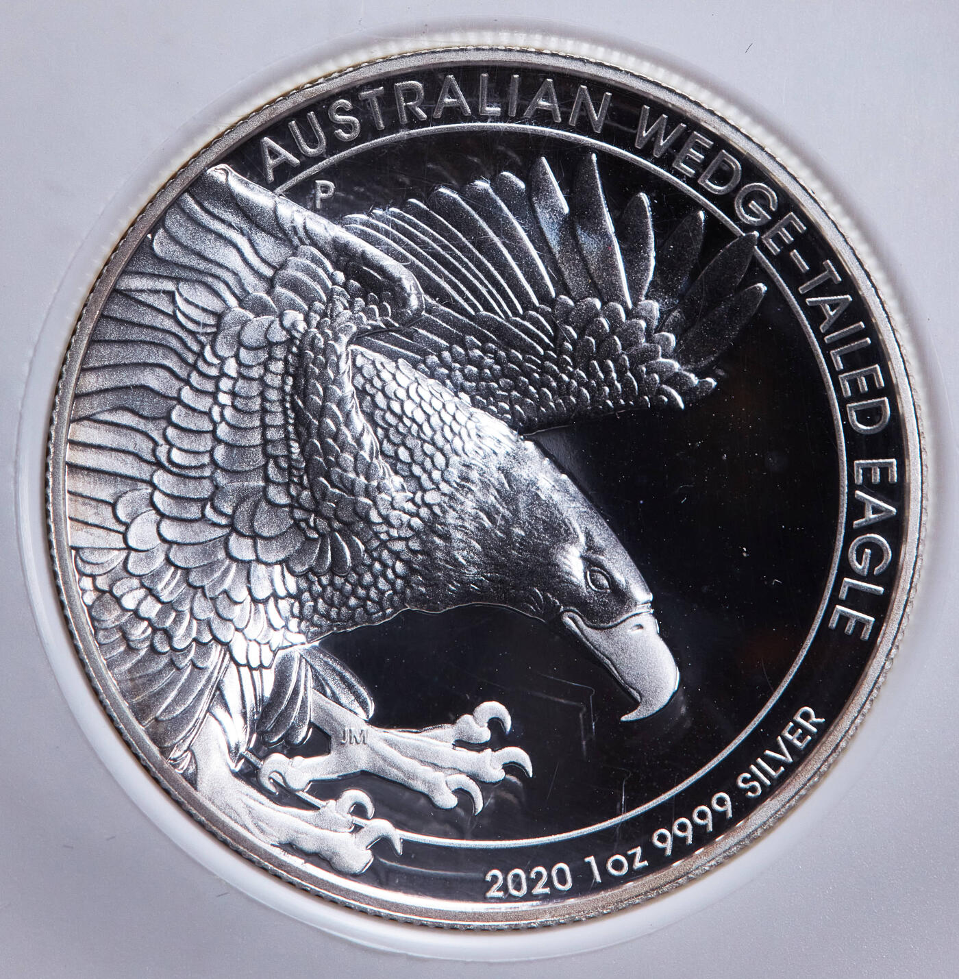【俄甄集藏】2026年(049)03-18星期三 晚 19:30 全场包邮 澳大利亚2020年珀斯厂楔尾雕曲面1盎司精制1元银币，NGC Gem Proof，特殊标签，重1盎司，999银，发行量5000枚，盒体边缘有小裂，见详图