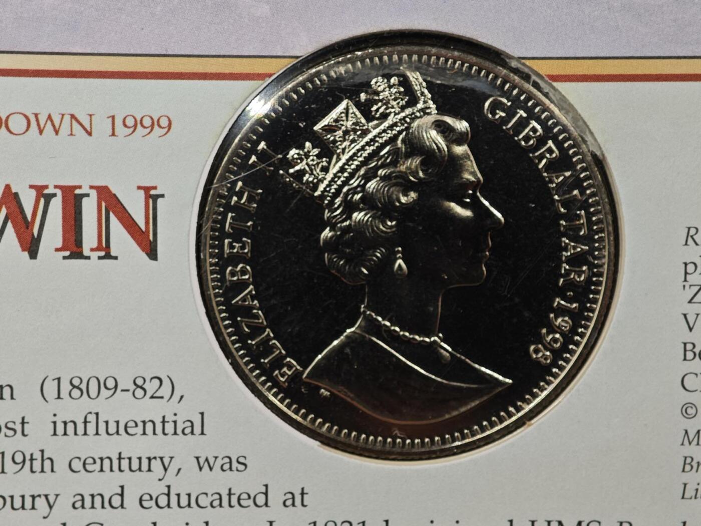  【淘币小摊】限时拍第八百七十八拍   克朗币邮币封场    每周一统一发货 直布罗陀1996年人类进化猿与人共同祖先克朗纪念币邮币封