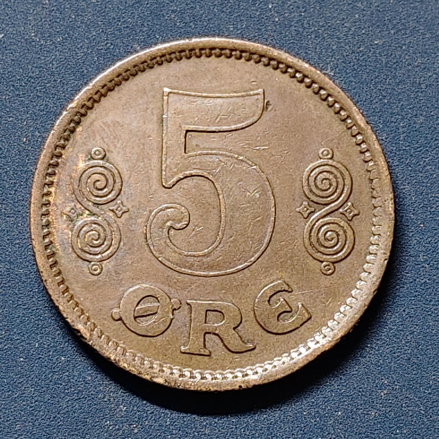 【全场包邮】纯粹捡漏拍510场 丹麦1916年克里斯蒂安十世5欧尔铜币