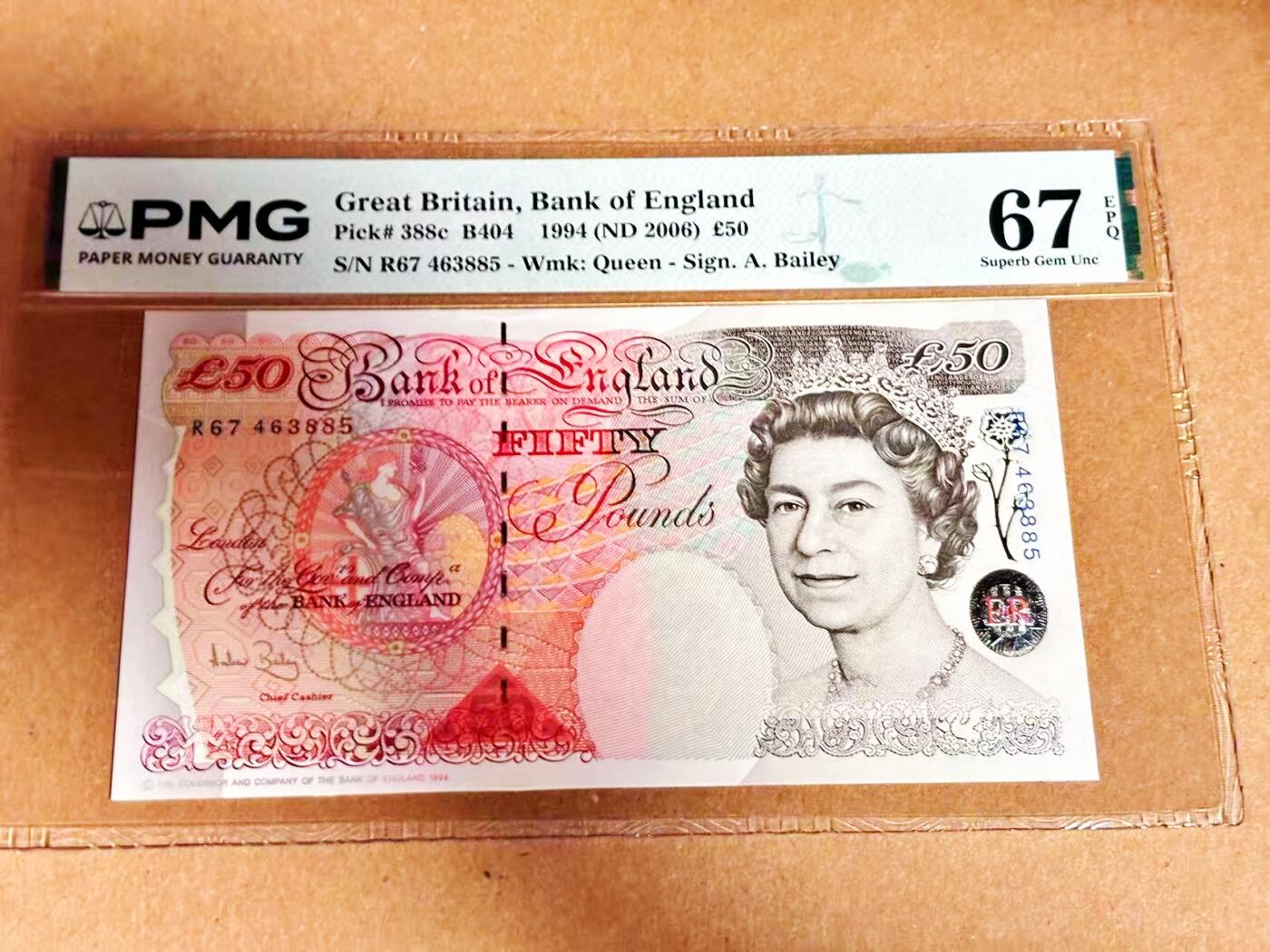 【Blue Auction】世界纸币精拍第792期——18级TOP拍卖/信誉/品质/专业/高效💫 【p388c】英国 1994年50镑 PMG67EPQ 