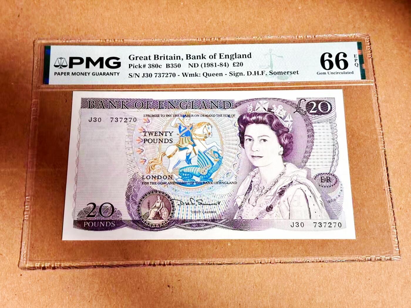 【Blue Auction】世界纸币精拍第792期——18级TOP拍卖/信誉/品质/专业/高效💫 【p380c】英国 1981-84年20镑 PMG66EPQ 