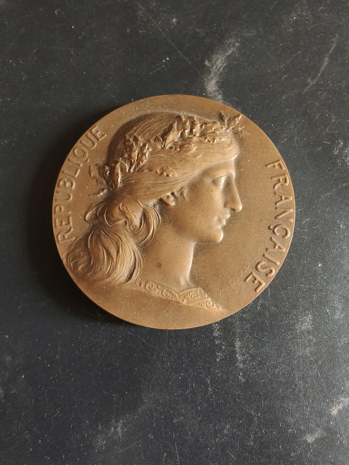 老王徽章第186期 法国参议员赠大铜章    原盒    大师杜布瓦作品    直径50mm    重量77.4g