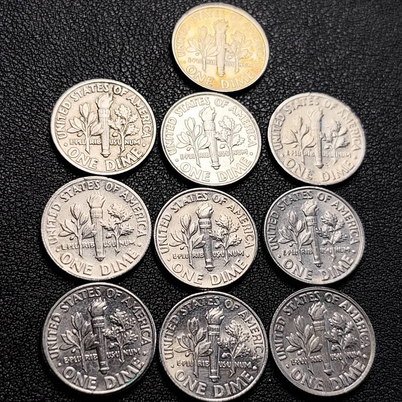 泉币菌-第205场-拍品多 请提前出价 10枚 高币值一组 混合年份未挑 美国10分镍币 罗斯福总统