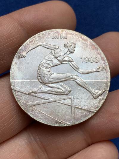 《竞宝斋》第468场 周日，周一 2场连拍 （全场包邮）欢迎送拍 - 芬兰1983年世界田径锦标赛50马克银币 500银 21.95克