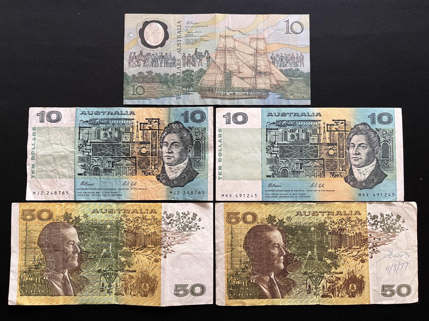 咖啡豆•收藏 2026年Mar_14th世界各国纸币拍卖 5枚 澳大利亚 10-50元 品如图 外国纸币