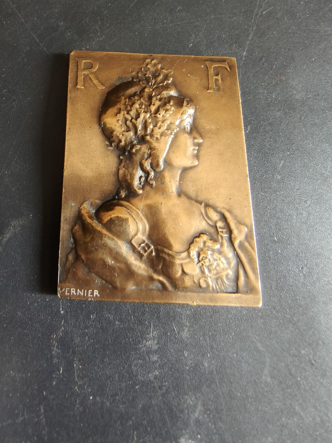 老王徽章第186期 法国塞纳省国家评审团颁发给高级编辑C. Duval先生方形大铜章     大师Vernier作品      尺寸38×52mm     重量44.5g