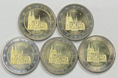S&S Numismatic世界钱币-拍卖 第122期  - 德国2011年 北威州科隆大教堂 2欧元双色纪念币 ADFGJ厂标 5枚全套