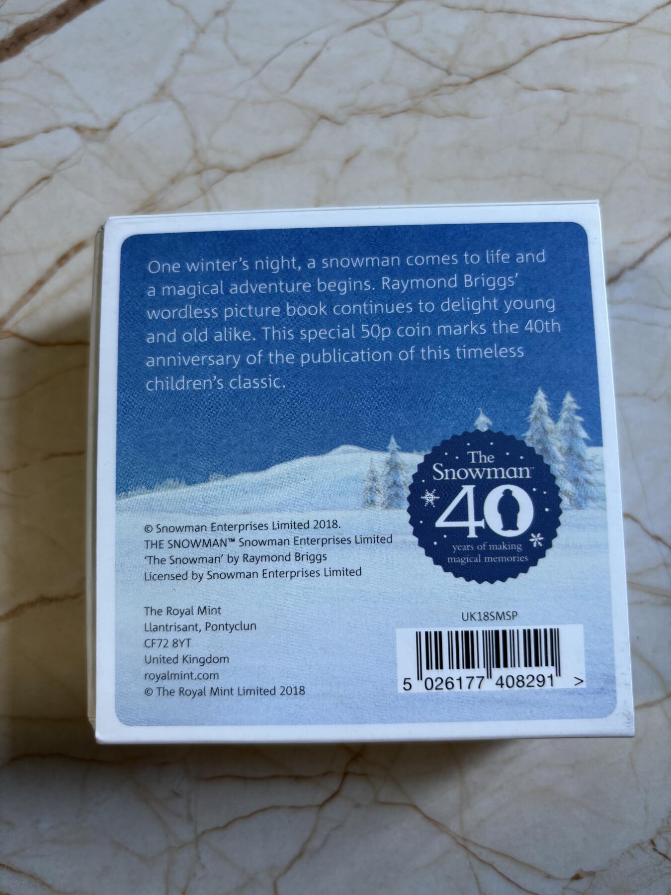 第193期拍卖 英国2018年圣诞雪人彩色多边形50便士精制纪念银币，925银，发行15000枚