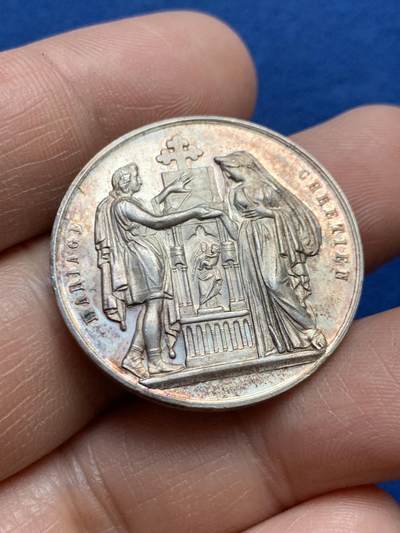 《竞宝斋》第468场 周日，周一 2场连拍 （全场包邮）欢迎送拍 - 法国婚礼银章 11.85克 30.1mm 背面无刻字 蜜蜂银标 带盒