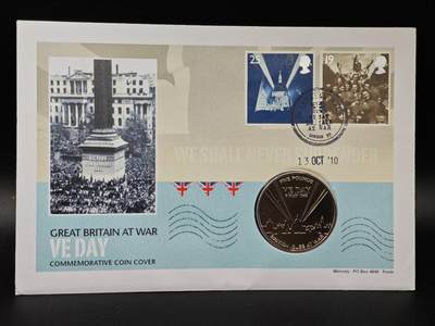  【淘币小摊】限时拍第八百七十九拍   克朗币邮币封场    每周一统一发货 - 泽西岛2010年二战胜利日5镑纪念币邮币封