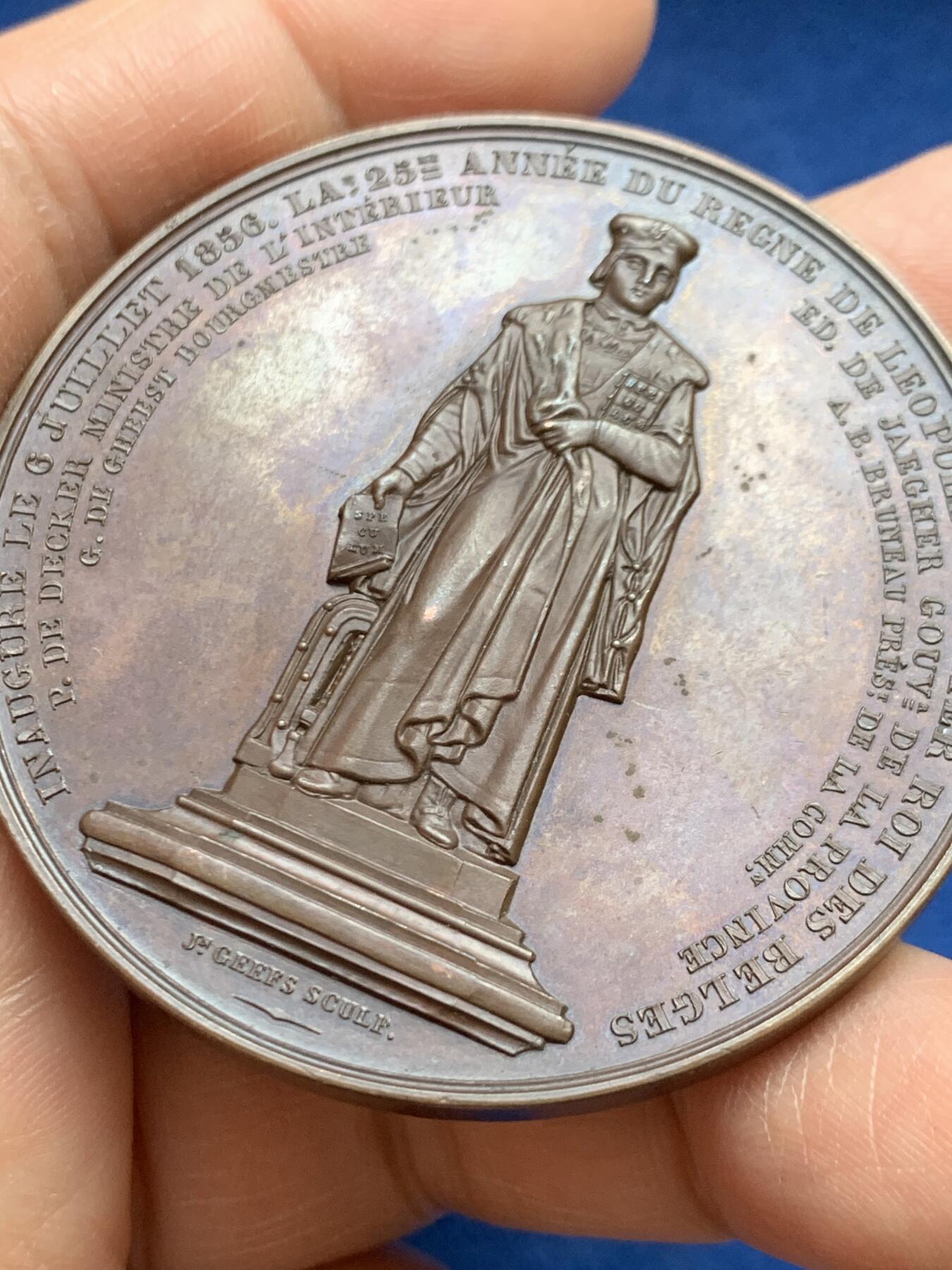 《竞宝斋》第468场 周日，周一 2场连拍 （全场包邮）欢迎送拍 比利时洼地国家印刷之父-蒂艾里.马滕斯纪念铜章 54mm 56.35g