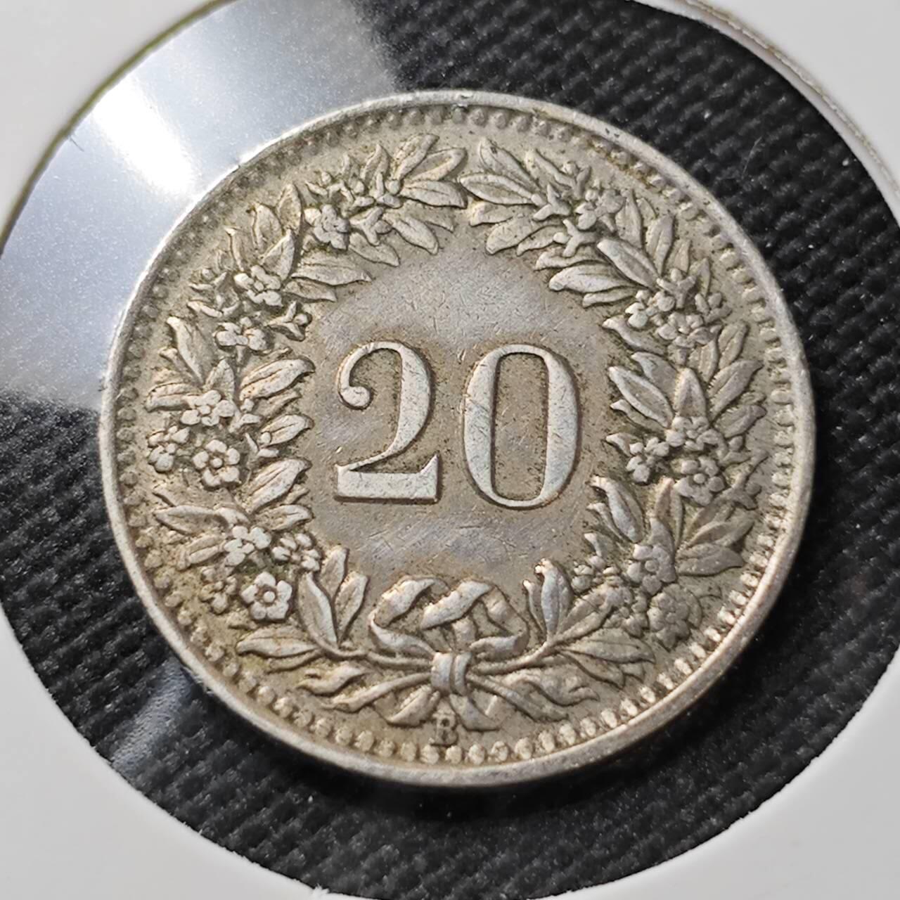 KK钱币收藏小铺   第404期 2月预留时间 周末发货  1944瑞士20分