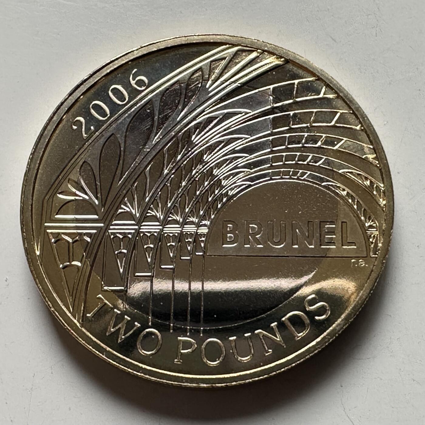 🌹外币初藏🌹🐯2026年第26场  各国纪念币专场 每周二四六晚8️⃣点 接代拍 英国 2006年 布鲁内尔诞辰200周年 桥梁主题 2英镑双色纪念币 
