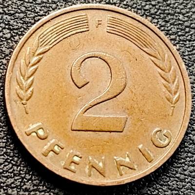 泉币菌-第205场-拍品多 请提前出价 - 联邦德国1964年 2芬尼硬币 橡树麦穗  银行版 