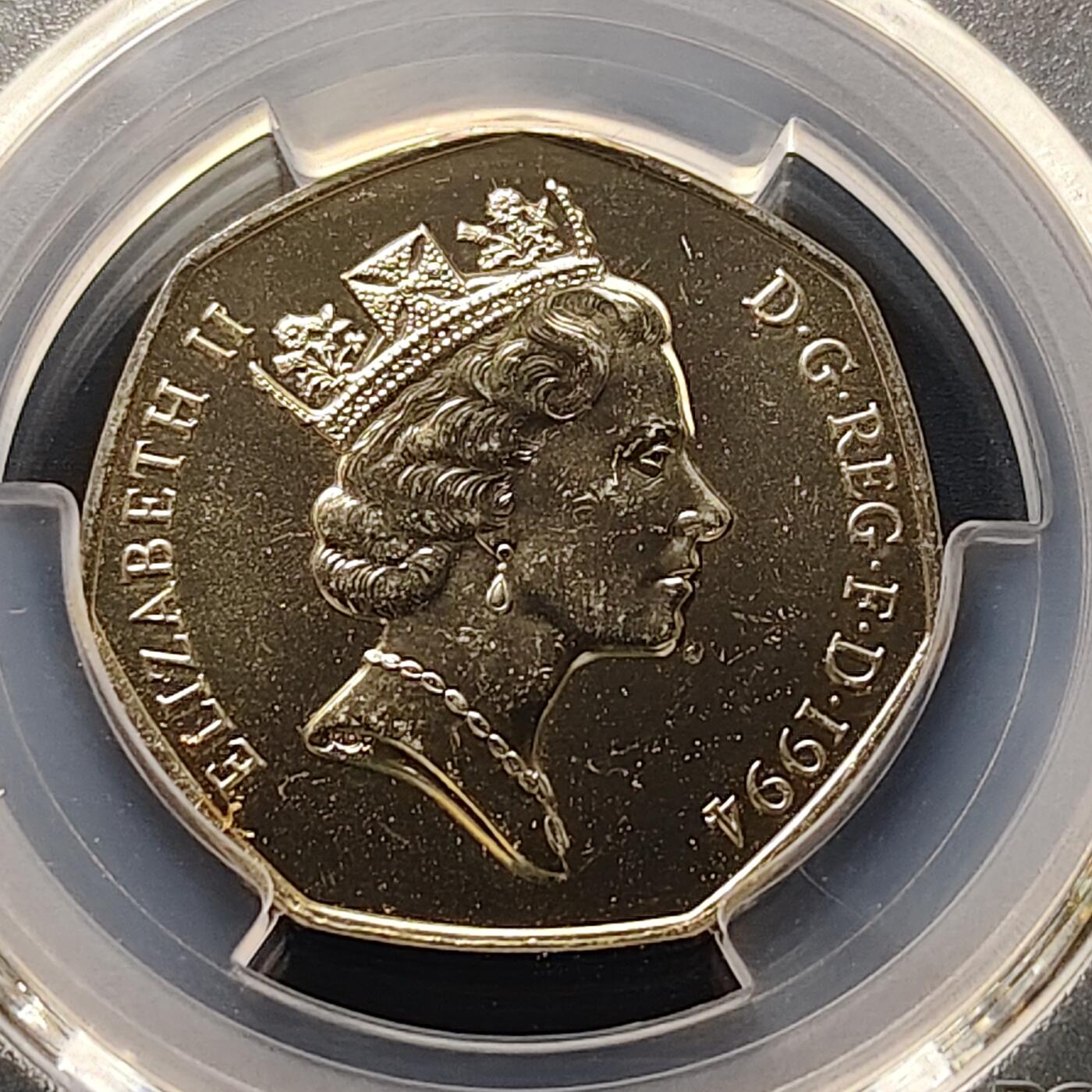 【全场包邮】纯粹捡漏拍511场 【获奖币】英国1994年50便士诺曼底登陆50周年纪念币-年度最佳硬币-PCGS MS65