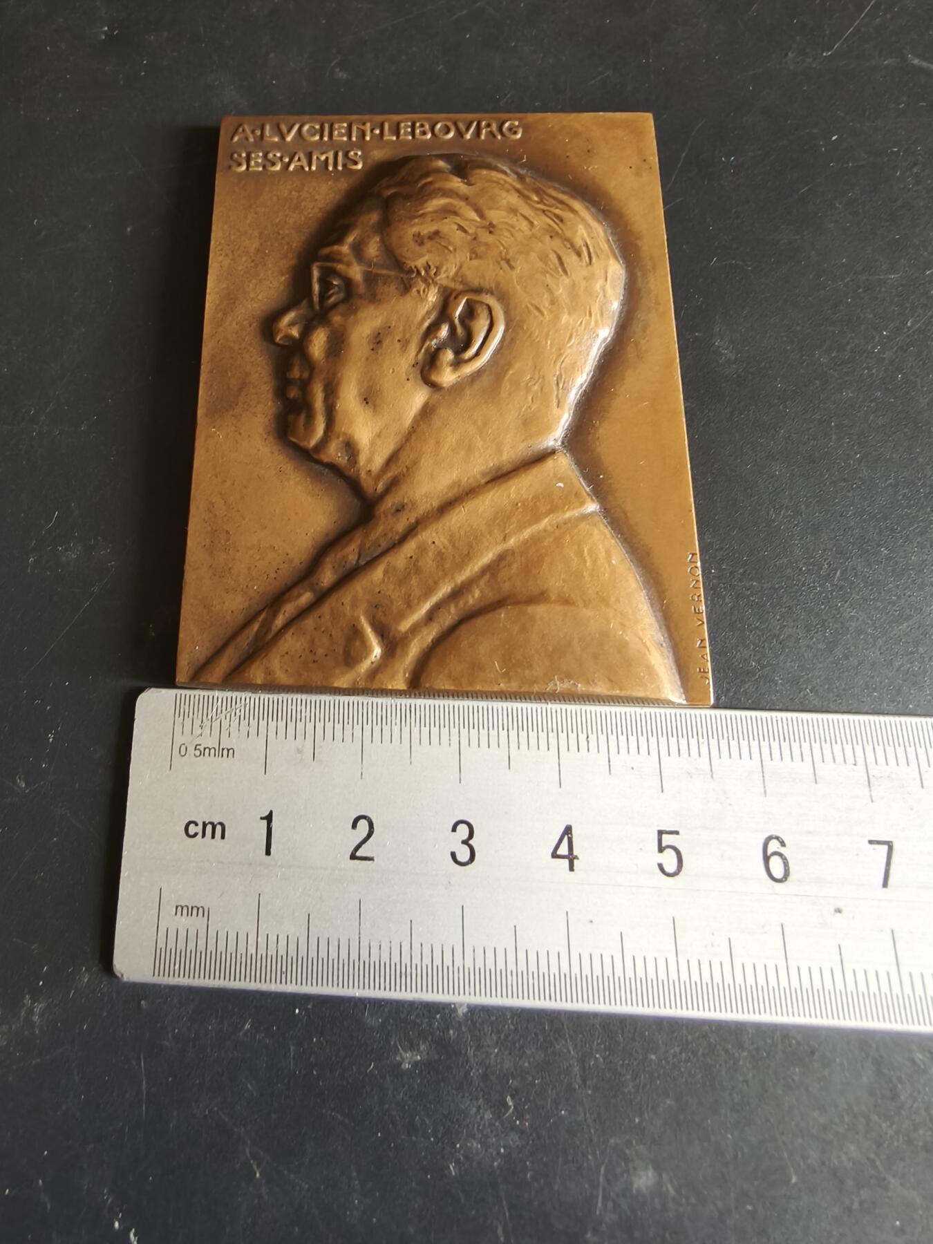 老王徽章第186期 法国口腔医学发展五十周年方形大铜章     大师维农作品     尺寸72×53mm     重量163.9g