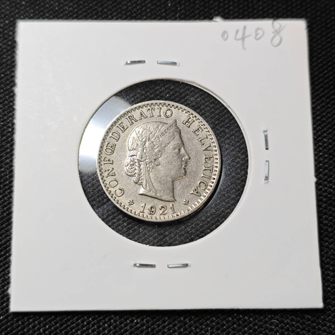 KK钱币收藏小铺   第404期 2月预留时间 周末发货  1921瑞士20分 早年份