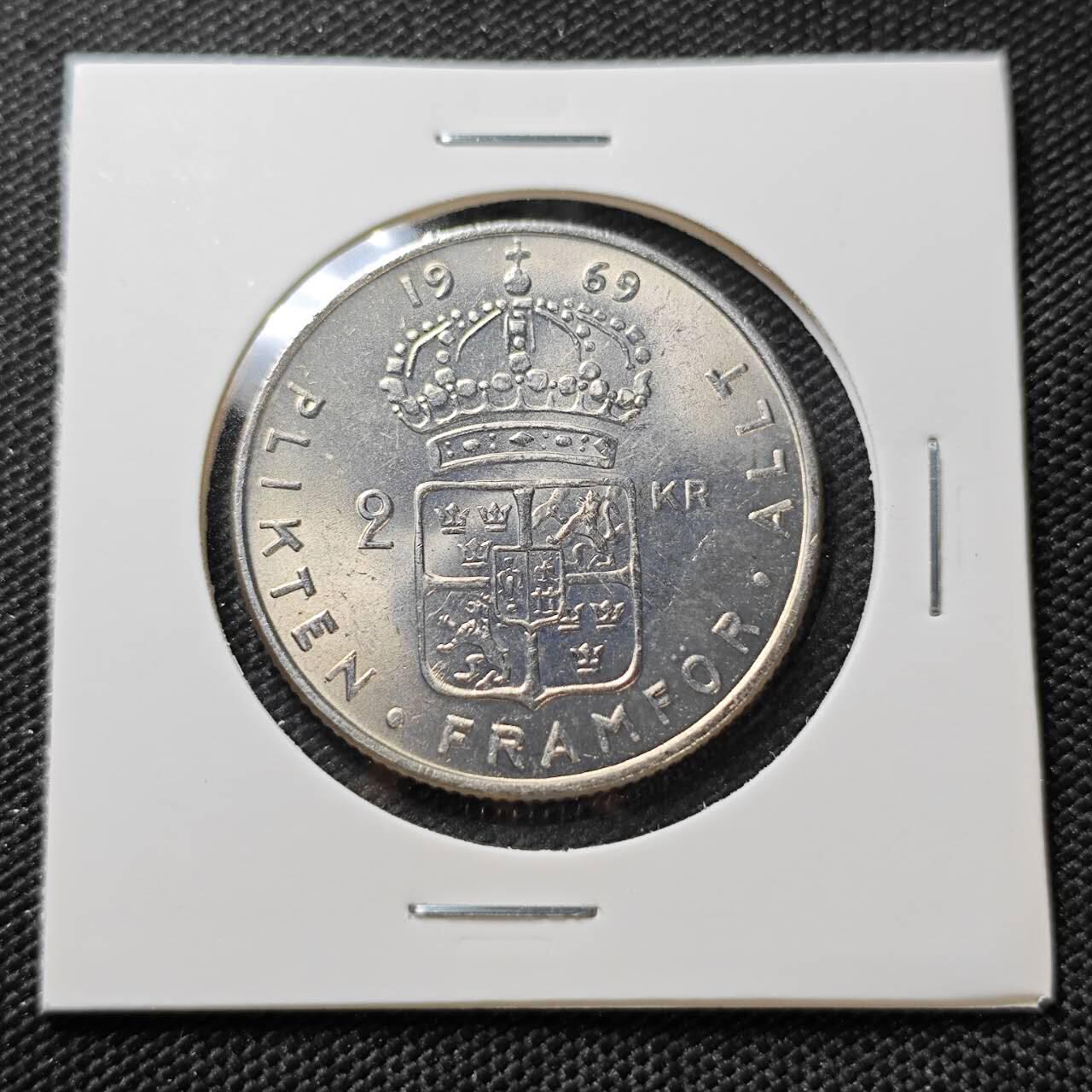 KK钱币收藏小铺   第404期 2月预留时间 周末发货  1969瑞典2克朗 好品