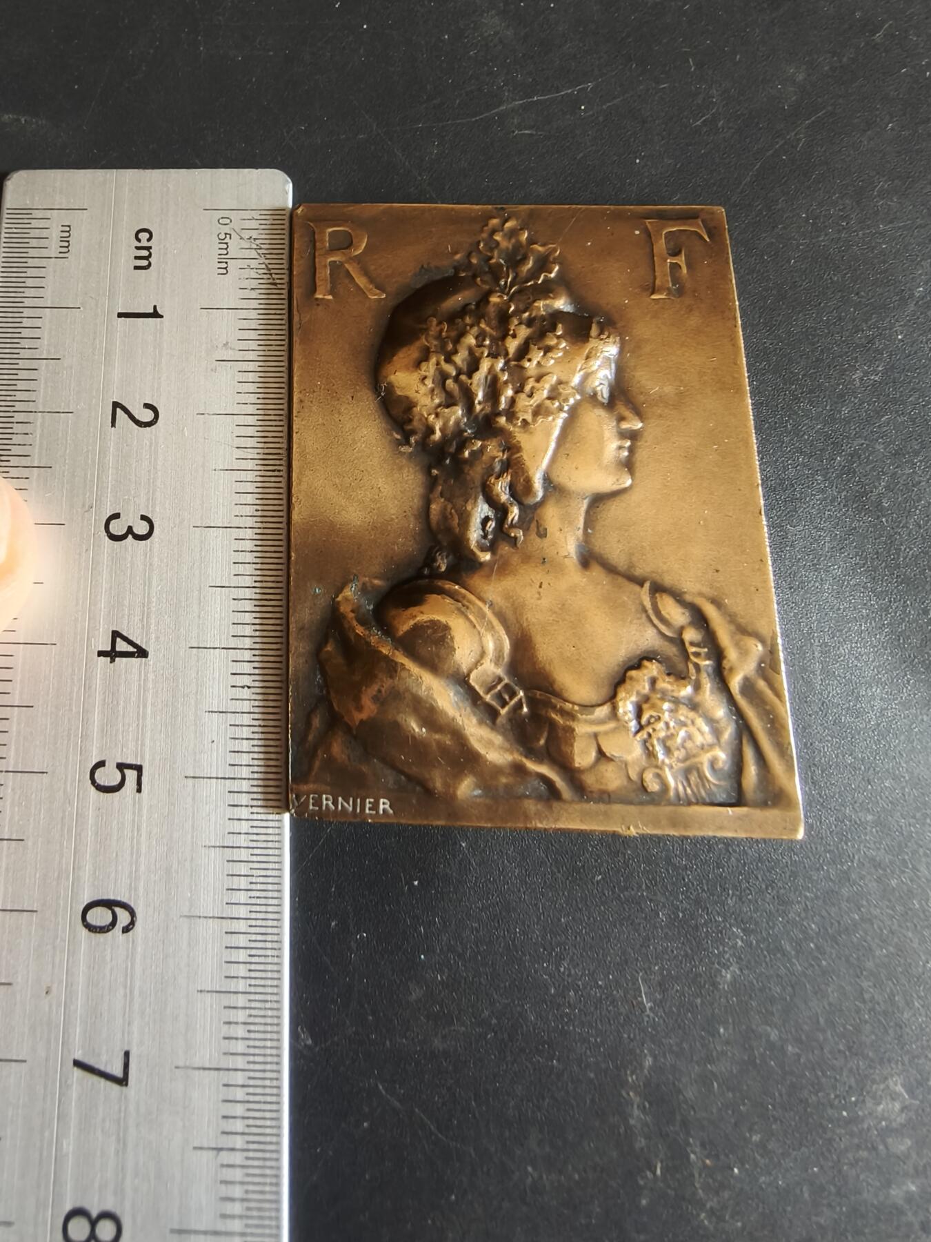 老王徽章第186期 法国塞纳省国家评审团颁发给高级编辑C. Duval先生方形大铜章     大师Vernier作品      尺寸38×52mm     重量44.5g